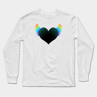 Black Heart on Rainbow Wings Long Sleeve T-Shirt